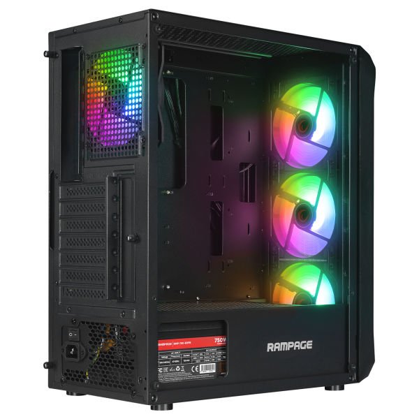 RAMPAGE COMPACT 750W 80+ BR 4x12CM RGB FAN ATX TEMPERED GLASS 2xUSB2.0/1xUSB3.0 SİYAH MID TOWER GAMİNG KASA