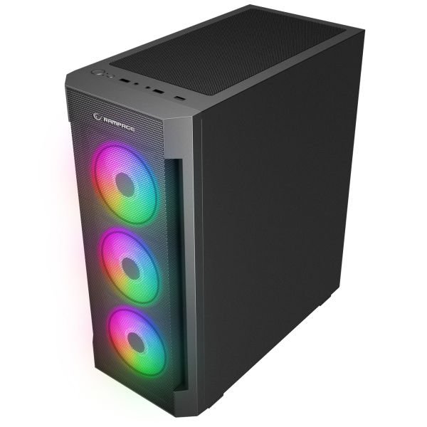 RAMPAGE VIGILANT MESH 650W 80+ BR 4x12CM RGB FAN ATX TEMPERED GLASS 2xUSB2.0/1xUSB3.0 SİYAH MID TOWER GAMİNG KASA