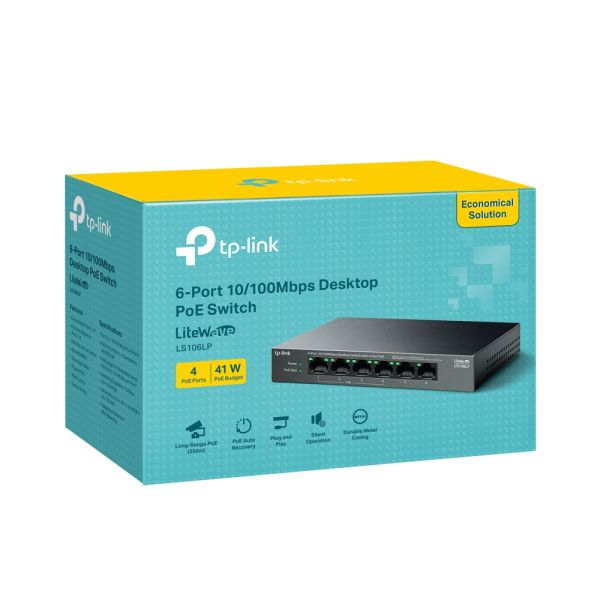 TP-LINK LS106LP 6 PORT 10/100 4 PORT POE+ YONETILEMEZ DESKTOP SWITCH METAL KASA