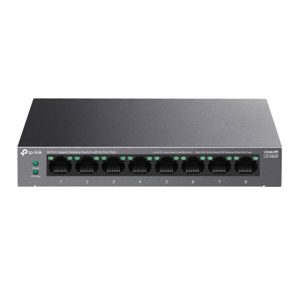 TP-LINK LS108GP 8 PORT 10/100/1000 8 PORT POE+ YONETILEMEZ DESKTOP SWITCH METAL KASA