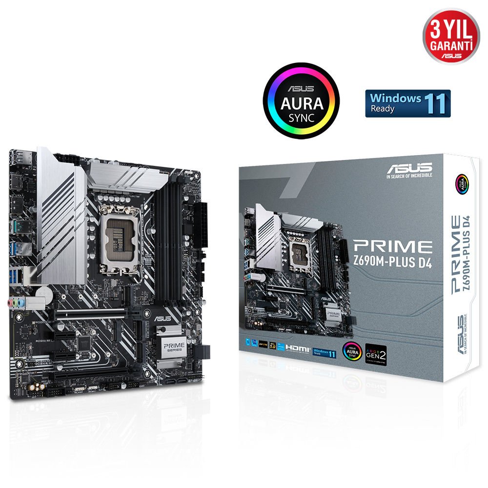 ASUS PRIME Z690M-PLUS D4 4xDDR4 HDMI/DP 3xM.2 1xGLAN 1700P ANAKART