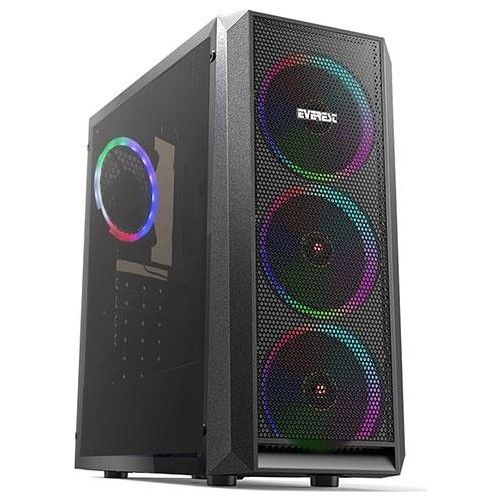 EVEREST X-MESH PSU YOK 4x RAINBOW FIXED LED FAN ATX PENCERELİ SİYAH GAMING KASA