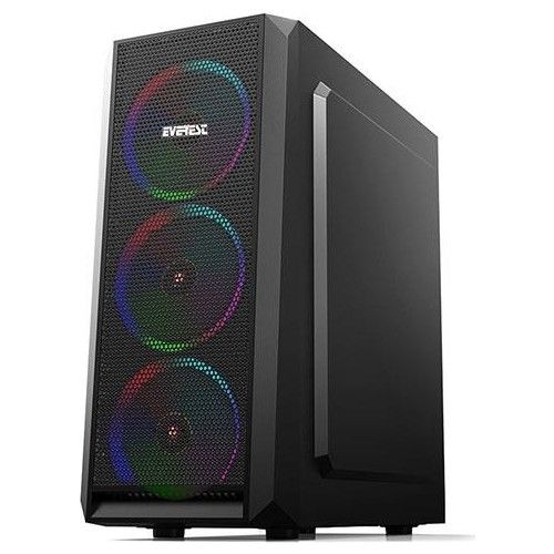 EVEREST X-MESH PSU YOK 4x RAINBOW FIXED LED FAN ATX PENCERELİ SİYAH GAMING KASA