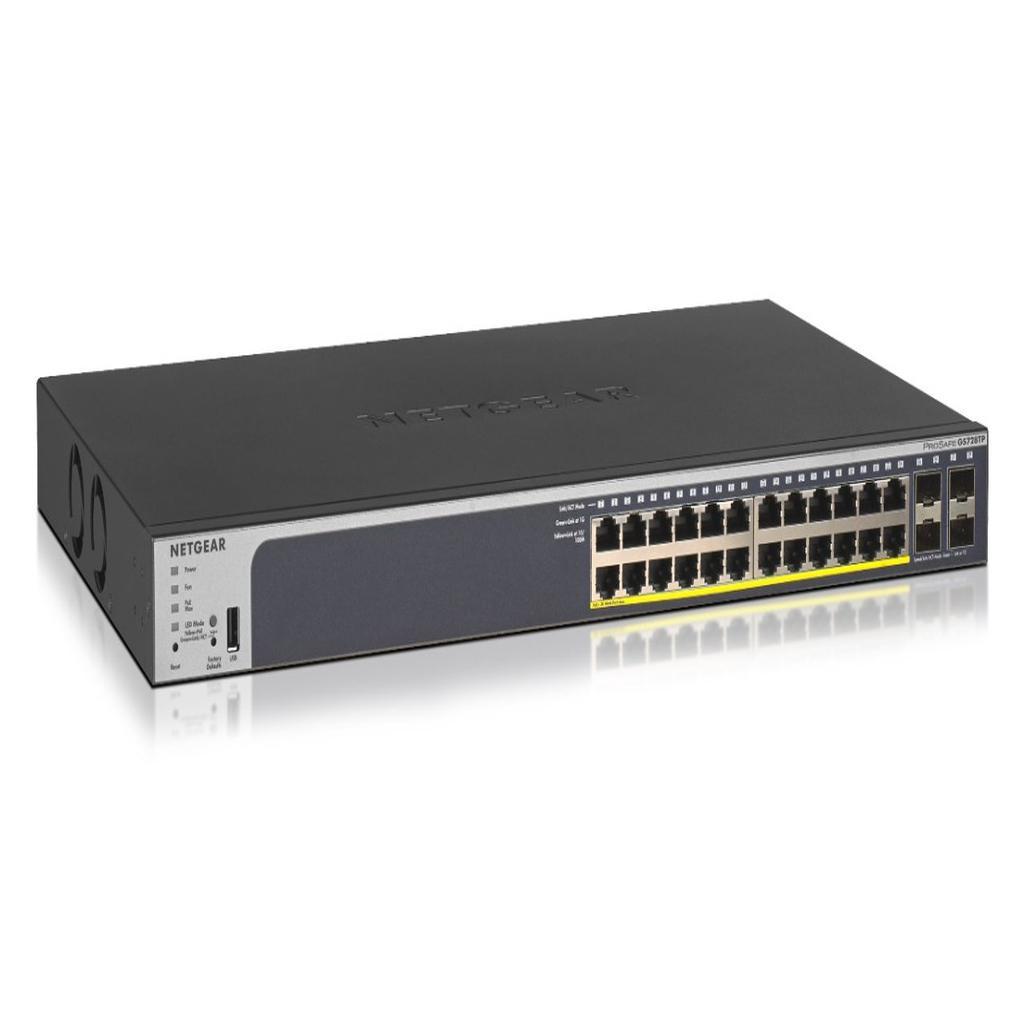 NetGear GS728TP-200EUS 24 Portlu 10/100/1000 Gigabit 4 dedicated SFP Port, 24 Port PoE (192W)