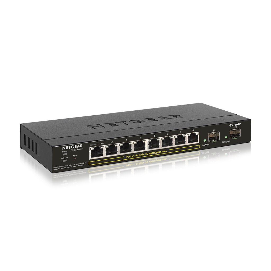 NetGear GS310TP-100EUS 8 Portlu 10/100/1000 Gigabit 2 dahili SFP portu, 8 port PoE+ (55W)