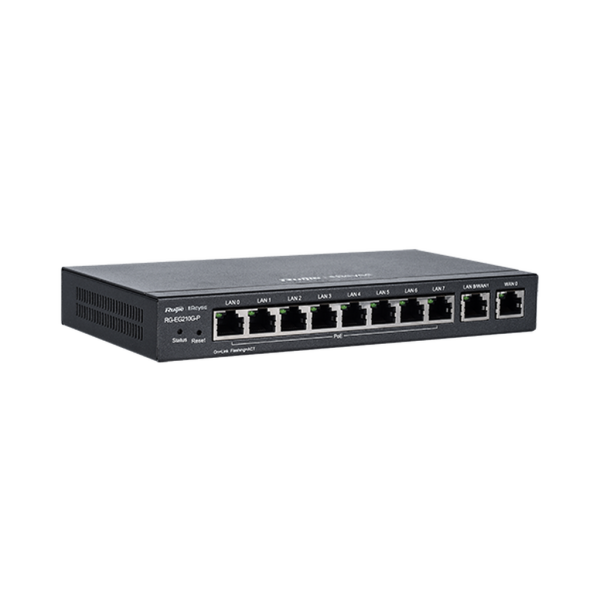 Reyee RG-EG210G-P 10 Portlu Gateway, Web Yönetilebilir, 4 WANs, 200 Kullanıcı, 8 Port PoE(70W), 500Mbps