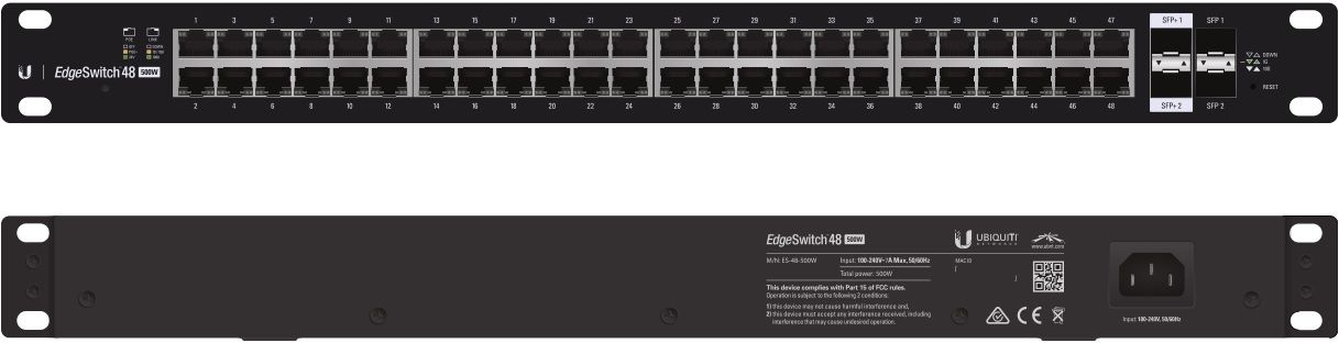UBNT Ubiquiti EdgeSwitch ES-48-500W  48 Port Gigabit - 2 SFP + 2SFP+ Yönetilebilir PoE+