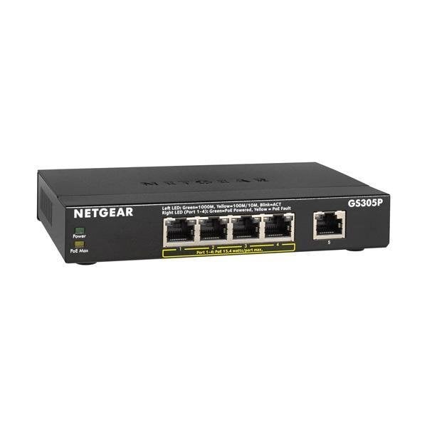 NetGear GS305P-100PES 5 Portlu 10/100/1000 Gigabit 1-4 port PoE li Tak-Çalıştır Switch (55W)