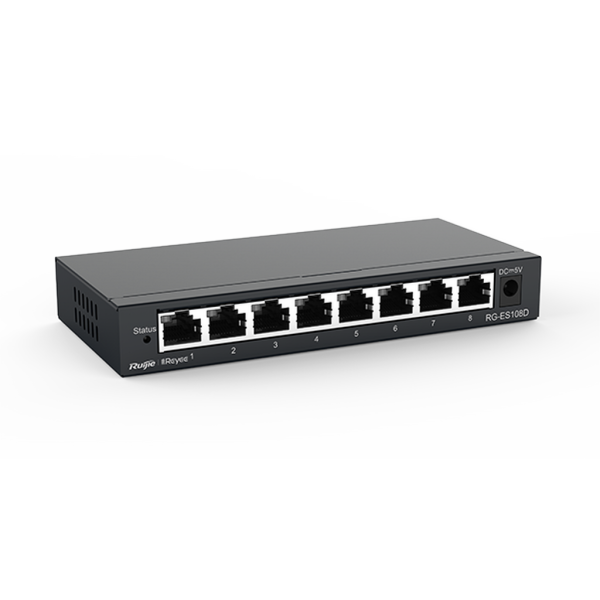 Reyee RG-ES108D 8 Portlu, 10/100 Fast Ethernet, Tak Çalıştır Switch, Metal Kasa