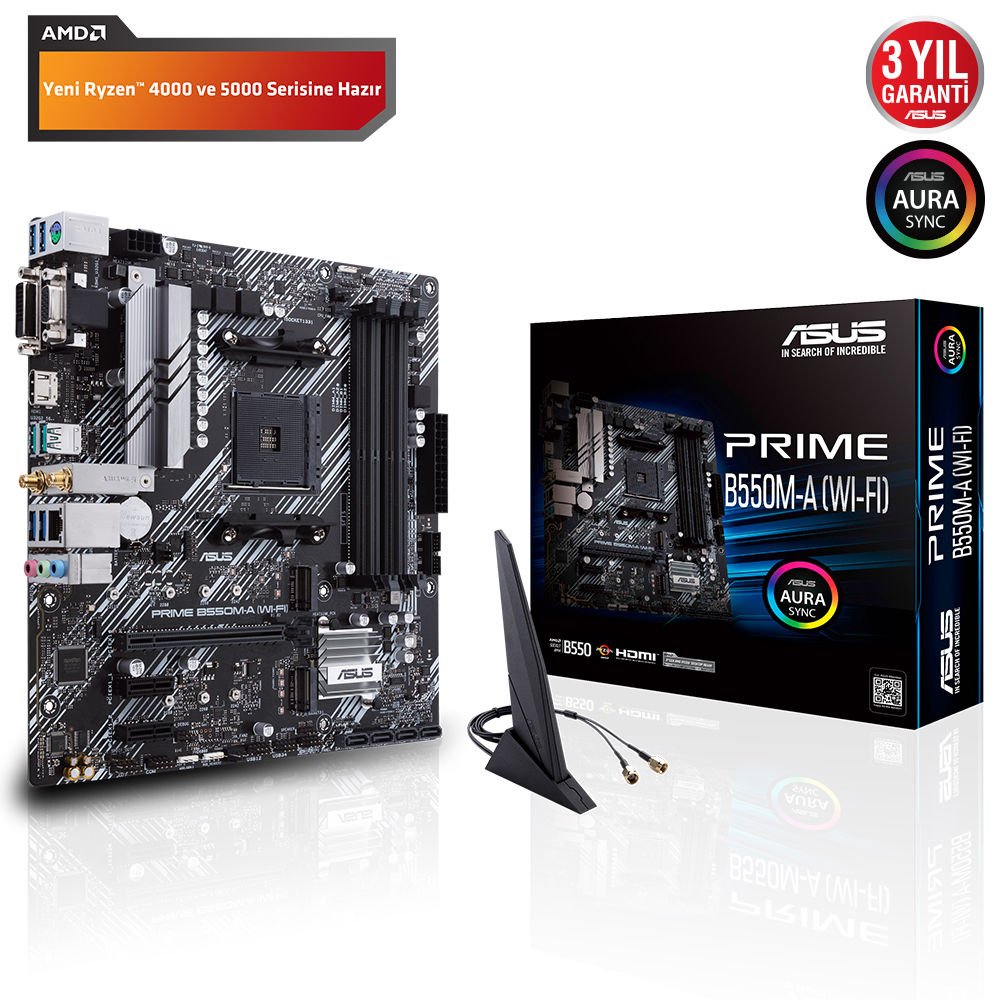 ASUS PRIME B550M-A WI-FI 4xDDR4 VGA+DVI+HDMI 2xM.2 AM4 ANAKART