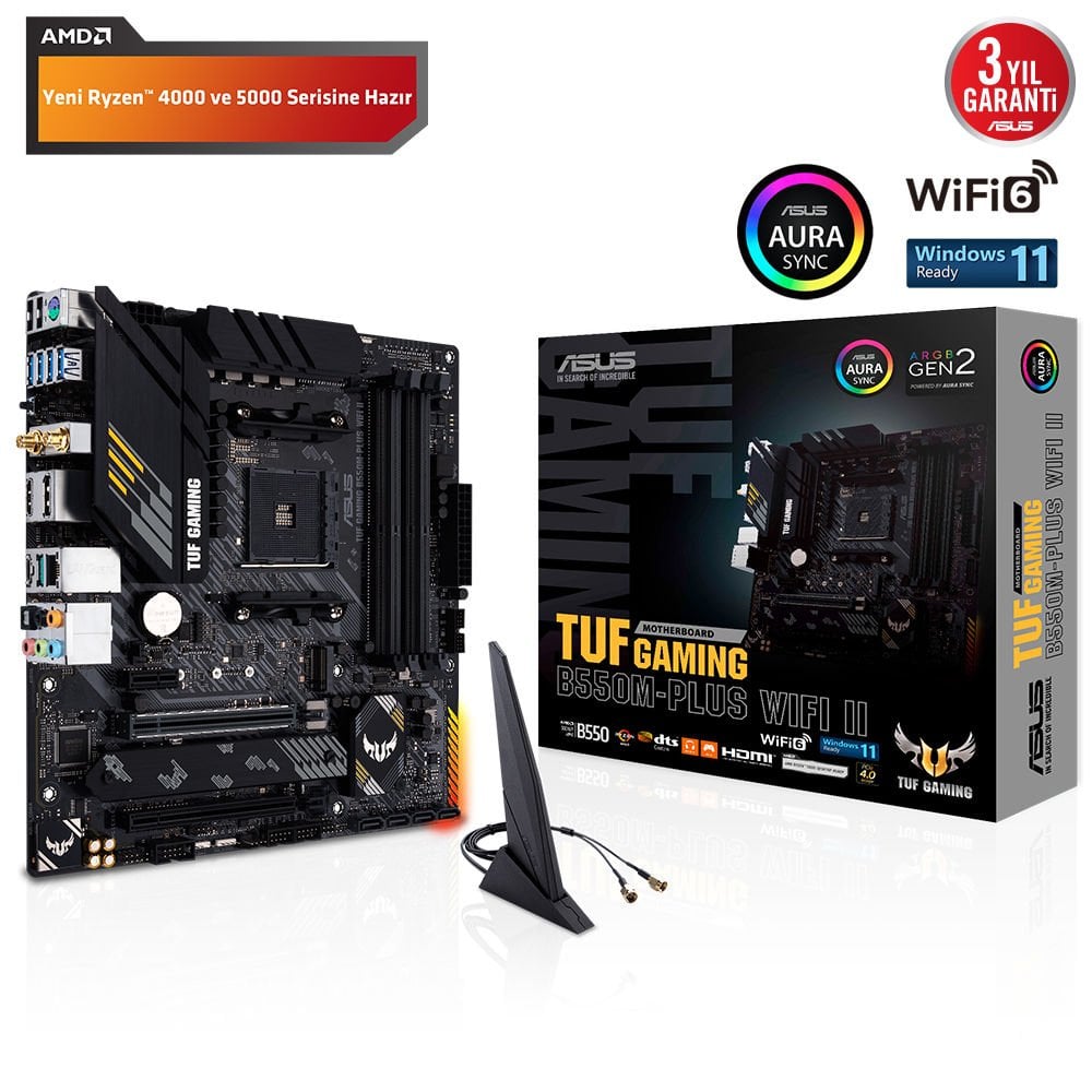 ASUS TUF GAMING B550M-PLUS WIFI II 4xDDR4 DP/HDMI 2xM.2 AM4 ANAKART