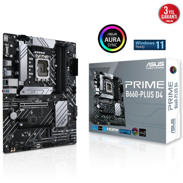 ASUS PRIME B660-PLUS D4 4xDDR4 VGA/HDMI/DP 3xM.2 1xGLAN 1700P ANAKART