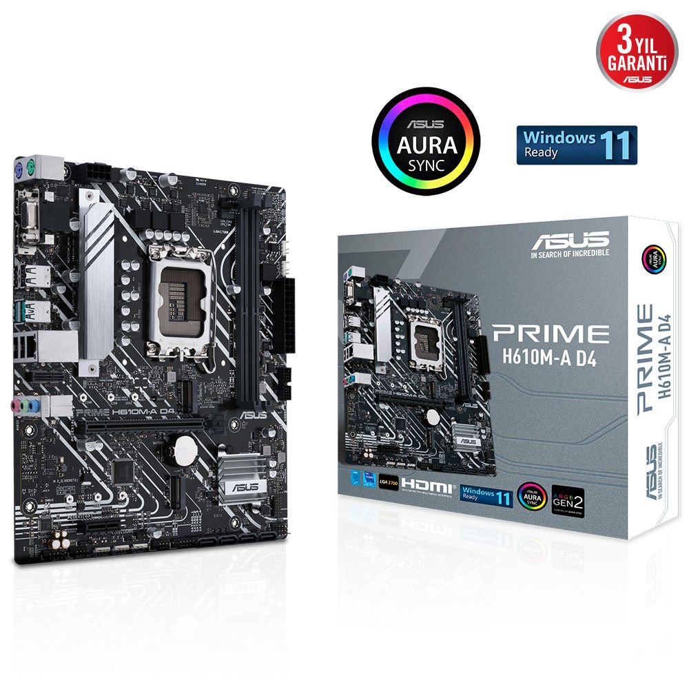 ASUS PRIME H610M-A D4 2xDDR4 VGA/HDMI/DP 2xM.2 1xGLAN 1700P ANAKART