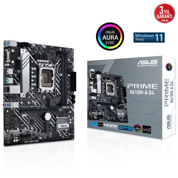 ASUS PRIME H610M-A D4 2xDDR4 VGA/HDMI/DP 2xM.2 1xGLAN 1700P ANAKART