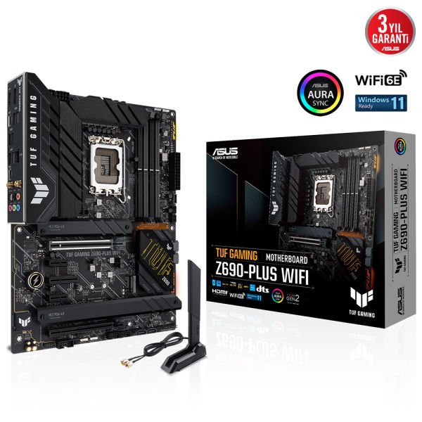 ASUS TUF GAMING Z690-PLUS WIFI INTEL Z690 LGA1700 4xDDR5 6000 1xDP 1xHDMI 4xM2 USB3.2 AX WİFİ + BT AURA RGB 2.5GBİT LAN ATX PCIE5.0 İKİ YÖNLÜ AI SES ENGELLEYİCİ MİK.TUF PROTECTION