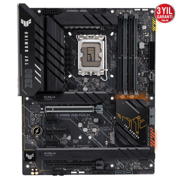 ASUS TUF GAMING Z690-PLUS D4 Intel Z690 LGA1700 4xDDR4 5333 1xDP 1xHDMI 4xM2 USB3.2 AURA RGB 2.5Gbit LAN ATX PCIe5.0, 14+1 Güç Aşaması, İki Yönlü AI Ses Engelleyici Mik., TUF PROTECTION