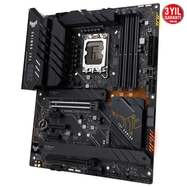 ASUS TUF GAMING Z690-PLUS D4 Intel Z690 LGA1700 4xDDR4 5333 1xDP 1xHDMI 4xM2 USB3.2 AURA RGB 2.5Gbit LAN ATX PCIe5.0, 14+1 Güç Aşaması, İki Yönlü AI Ses Engelleyici Mik., TUF PROTECTION