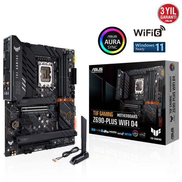 ASUS TUF GAMING Z690-PLUS WIFI D4 Intel Z690 LGA1700 4xDDR4 5333 1xDP 1xHDMI 4xM2 USB3.2 AX WiFi + BT AURA RGB 2.5Gbit LAN ATX PCIe5.0, 14+1 Güç Aşaması, İki Yönlü AI Ses Engelleyici Mik., TUF PROTECTION