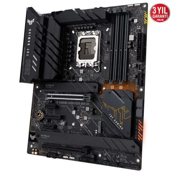 ASUS TUF GAMING Z690-PLUS WIFI D4 Intel Z690 LGA1700 4xDDR4 5333 1xDP 1xHDMI 4xM2 USB3.2 AX WiFi + BT AURA RGB 2.5Gbit LAN ATX PCIe5.0, 14+1 Güç Aşaması, İki Yönlü AI Ses Engelleyici Mik., TUF PROTECTION