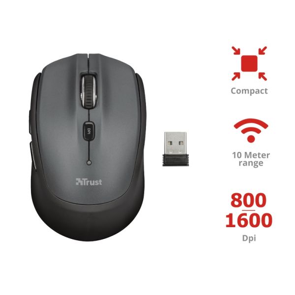 TRUST NONA 23177 USB 1600 DPI GRİ SİYAH KABLOSUZ MOUSE