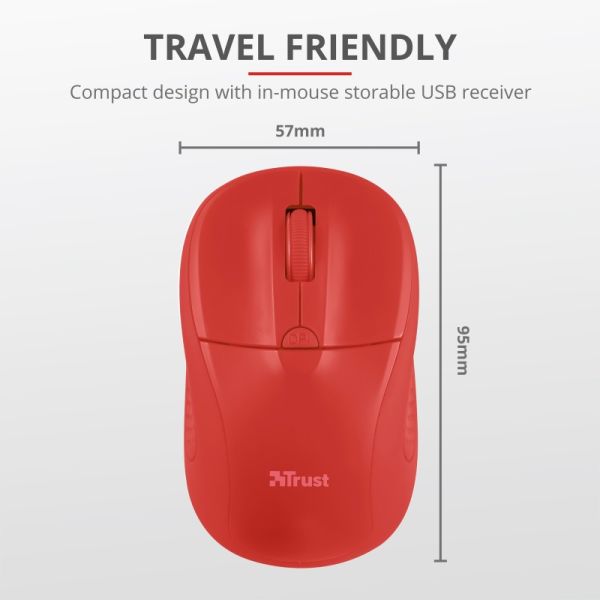 TRUST PRİMO 20787 USB 1600 DPI KIRMIZI KABLOSUZ MOUSE