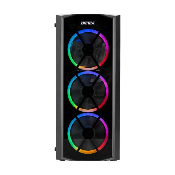 EVEREST FLAT GLASS PSU YOK 4x12CM ARGB FAN ATX PENCERELİ/TEMPERED SİYAH GAMING KASA