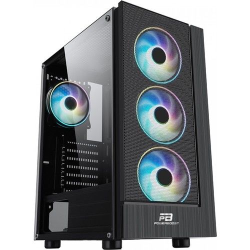 POWER BOOST VK-P3301B 500W 4x RAINBOW FIXED LED FAN MIDI TOWER PENCERELİ 2xUSB2.0/1xUSB3.0 SİYAH KASA