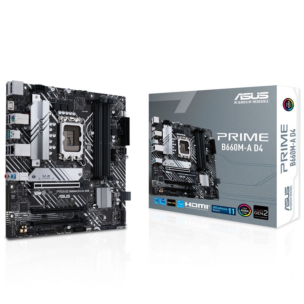 ASUS PRIME B660M-A D4 DDR4 5333 1xDP 1xHDMI 2xM2 USB3.2 AURA RGB MATX 1700p (12/13. Gen) 128GB KADAR RAM DESTEĞİ ASUS 5X PROTECTION III