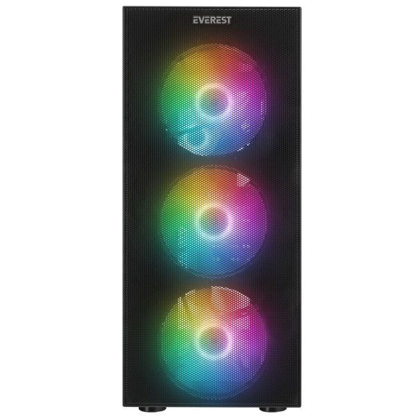 EVEREST FACED V5 MESH 600W 4x12CM RGB FAN ATX TEMPERED GLASS 2xUSB2.0/1xUSB3.0 SİYAH MID TOWER GAMİNG KASA
