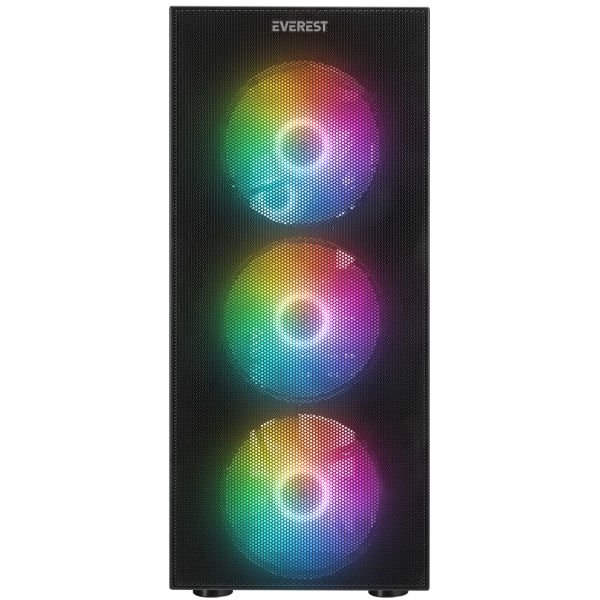 EVEREST FACED V1 MESH PSU YOK 4x12CM RGB FAN ATX TEMPERED GLASS 2xUSB2.0/1xUSB3.0 SİYAH MID TOWER GAMİNG KASA