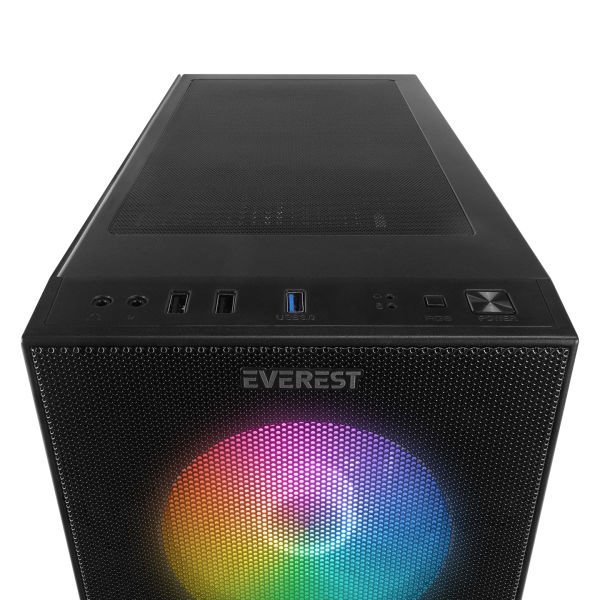 EVEREST FACED V1 MESH PSU YOK 4x12CM RGB FAN ATX TEMPERED GLASS 2xUSB2.0/1xUSB3.0 SİYAH MID TOWER GAMİNG KASA