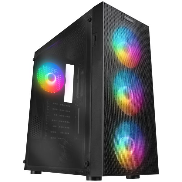 EVEREST FACED V1 MESH PSU YOK 4x12CM RGB FAN ATX TEMPERED GLASS 2xUSB2.0/1xUSB3.0 SİYAH MID TOWER GAMİNG KASA