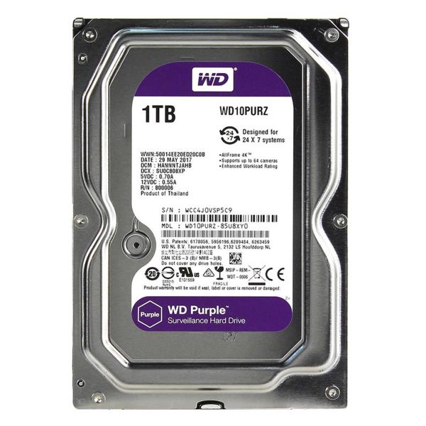 WD PURPLE 1TB 5400RPM 64MB SATA3 WD10PURZ 7/24 GUVENLIK (RESMİ DİSTİ GARANTİLİ)