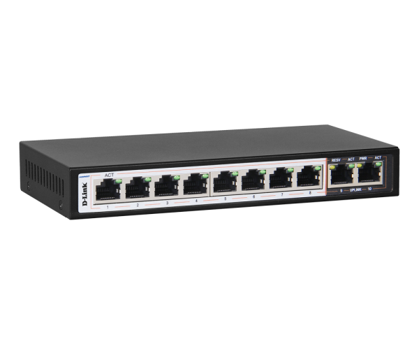 D-Link 10-port 10/100Base-T Unmanaged Long Range 250m PoE+ Surveillance Switch with 8 PoE ports, 96W PoE Power budget  (EU Plug)