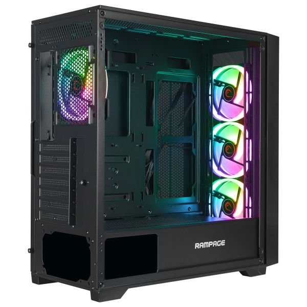RAMPAGE PRIME MESH PSU YOK 4x12CM ARGB FAN E-ATX TEMPERED GLASS 2xUSB2.0/1xUSB3.0 SİYAH MID TOWER GAMİNG KASA