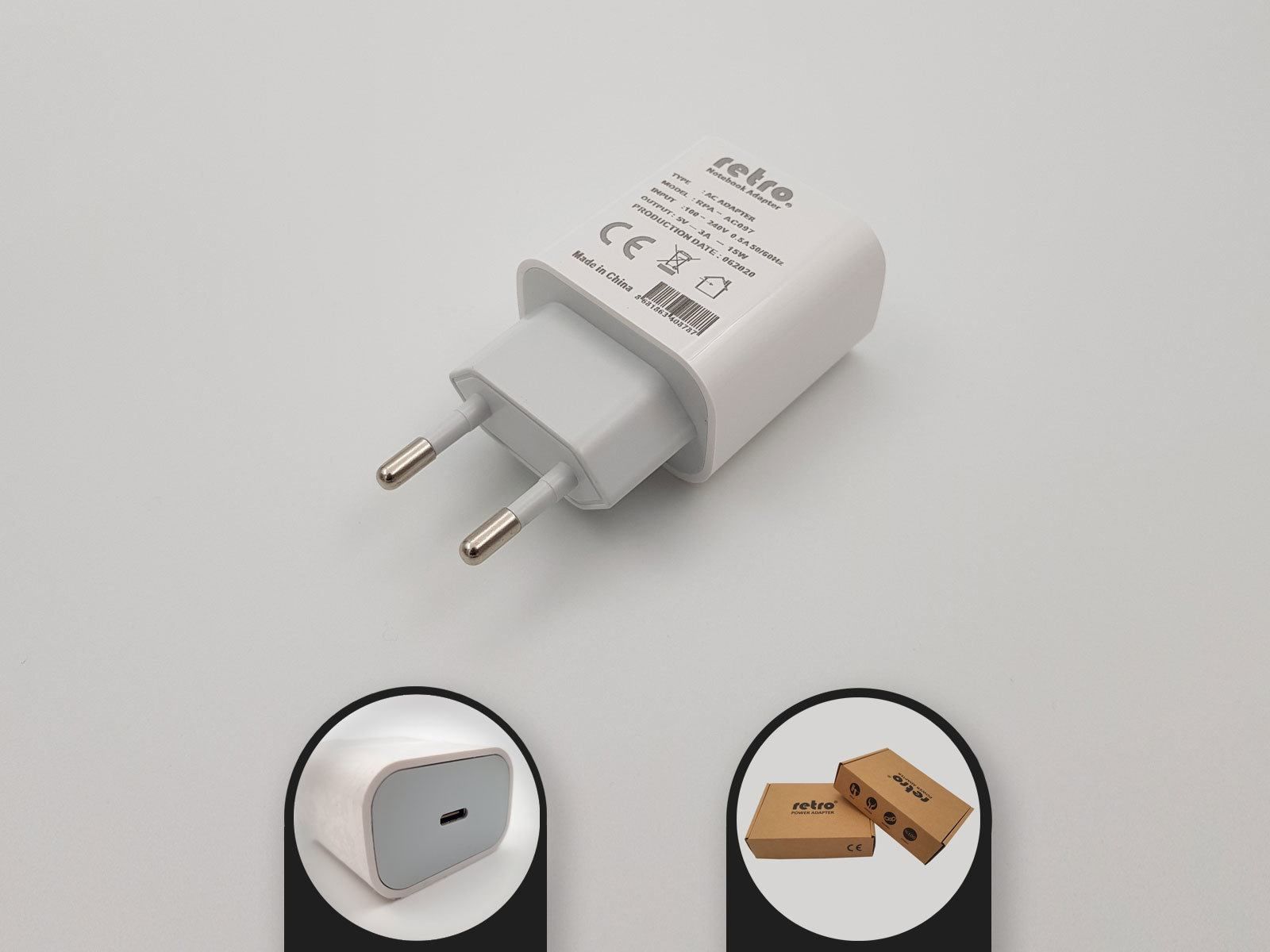 RETRO 5V 3A 15W USB-C (Type C) Hızlı Şarj Adaptörü