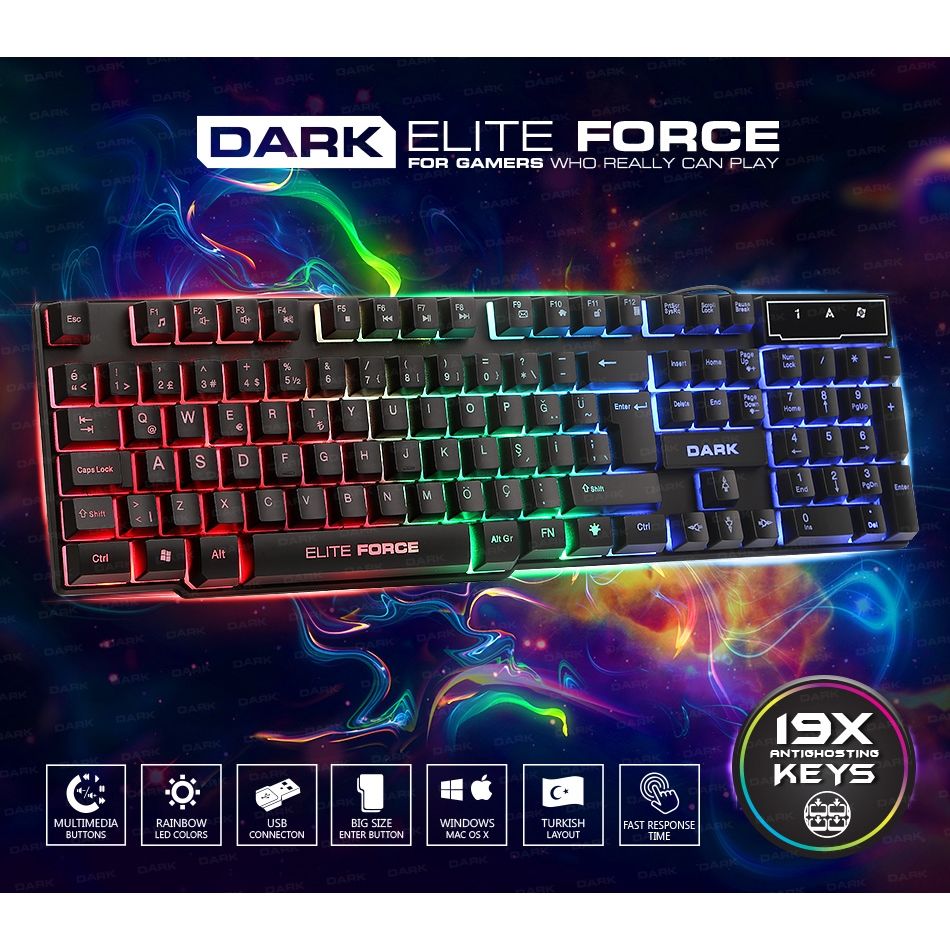 DARK DK-AC-GK1000 TR USB STANDART SİYAH GAMER/IŞIKLI Q KLAVYE