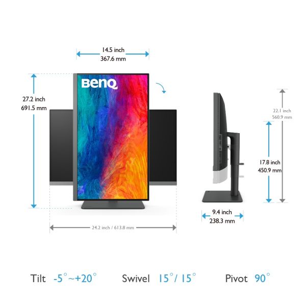 BENQ PD2706U 27'' 5MS 4K HDR 3840x2160 DP/HDMI/TYPE-C PIVOT SRGB REC709 DUALVIEW ERGO ARM TASARIM MONİTÖR
