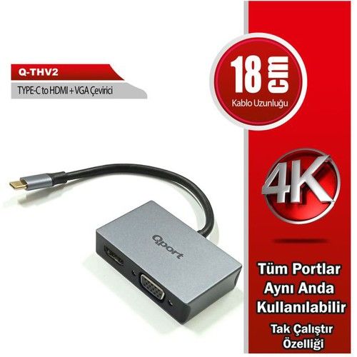 КОНВЕРТЕР QPORT Q-THV2 TYPE-C В HDMI/VGA