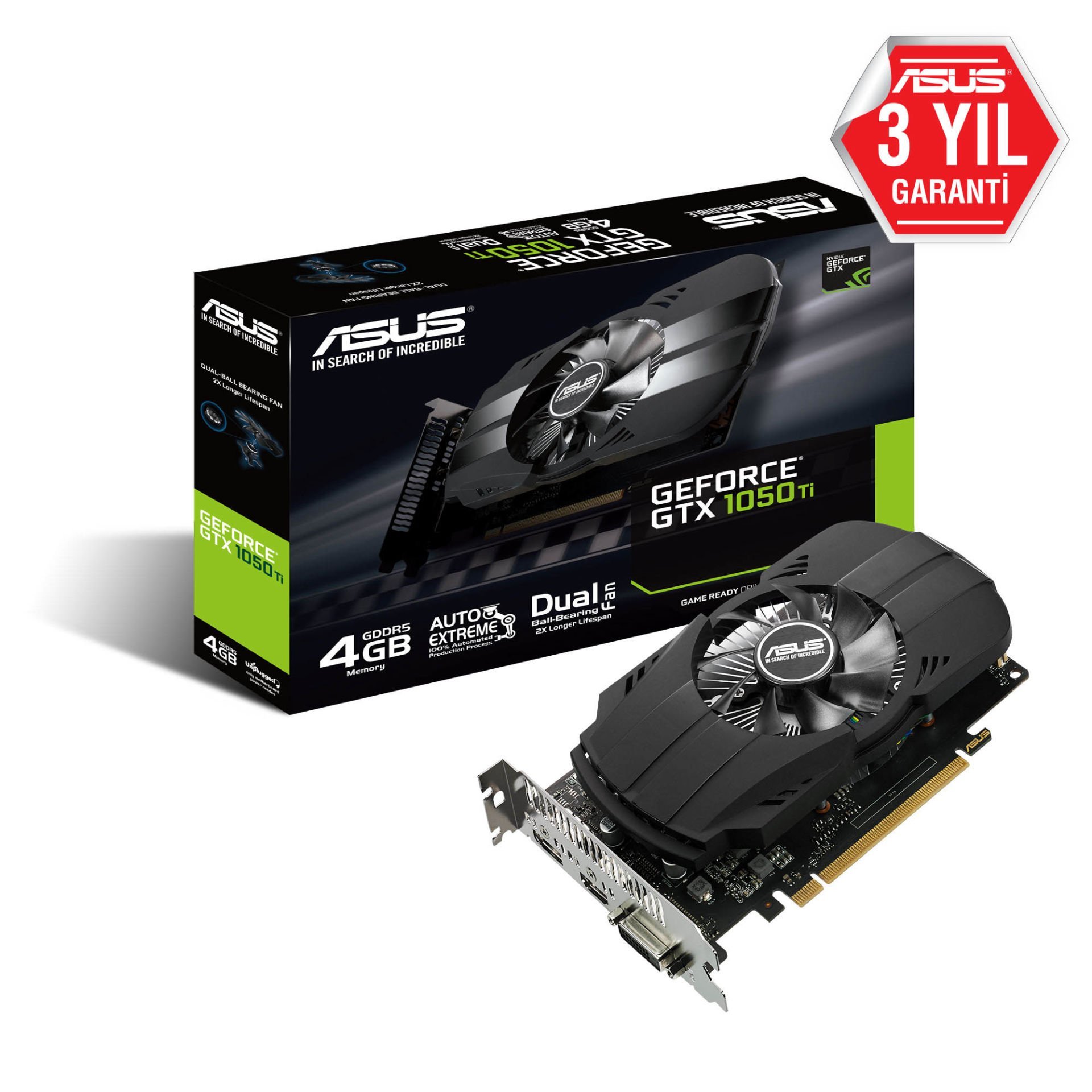 ASUS PH-GTX1050TI-4G 4GB DDR5 128Bit DVI/HDMI/DP 16X DX12