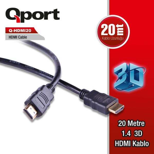 QPORT Q-HDMI20 HDMI KABLO 20MT Ver1.4 ALTIN UÇLU 3D