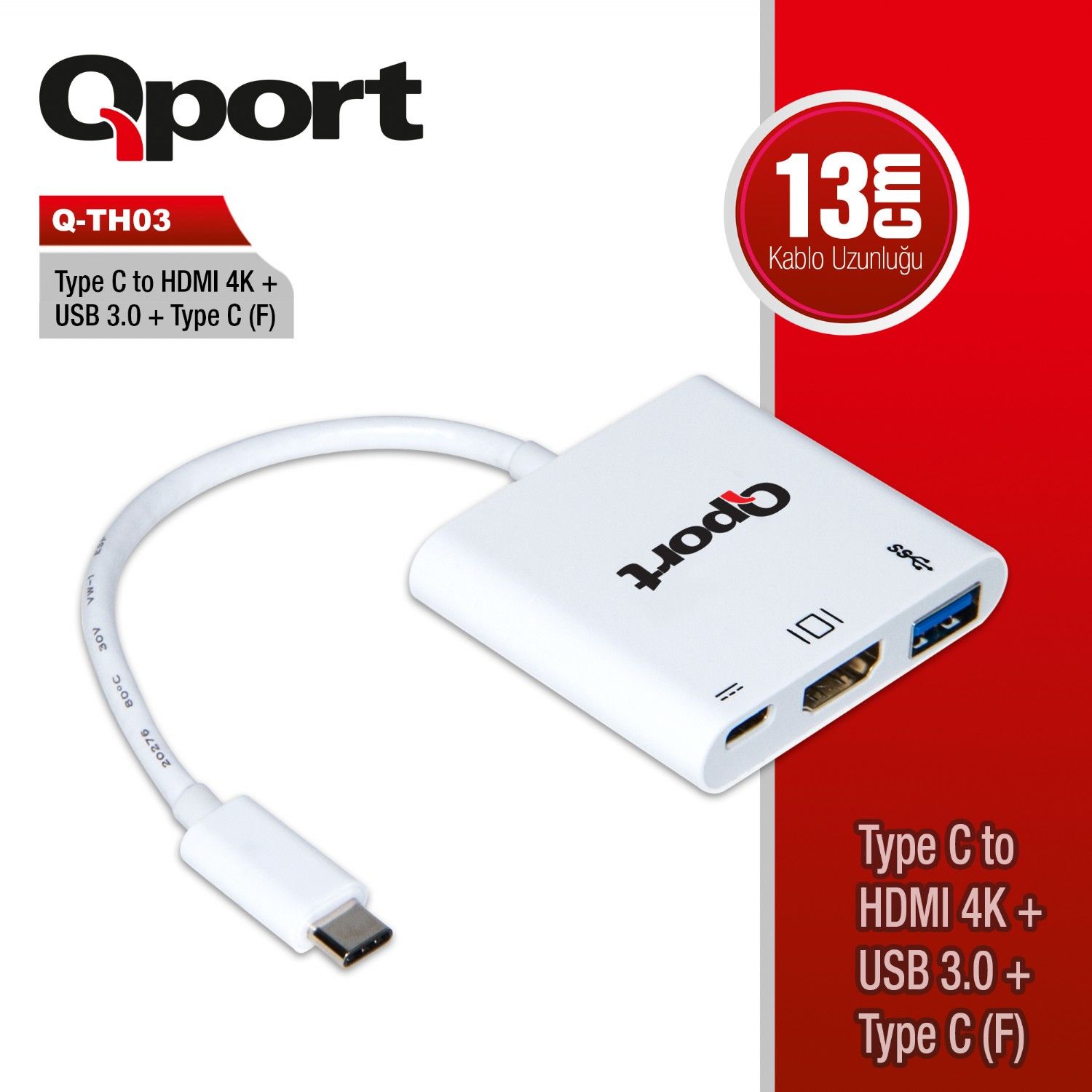 ПРЕОБРАЗОВАТЕЛЬ QPORT Q-TH03 TYPE-C В HDMI/USB/TYPE-C
