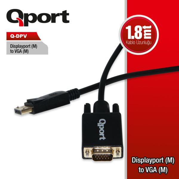 QPORT Q-DPV DISPLAY PORT(M) TO VGA(M) 1.8MT CONVERTER CABLE