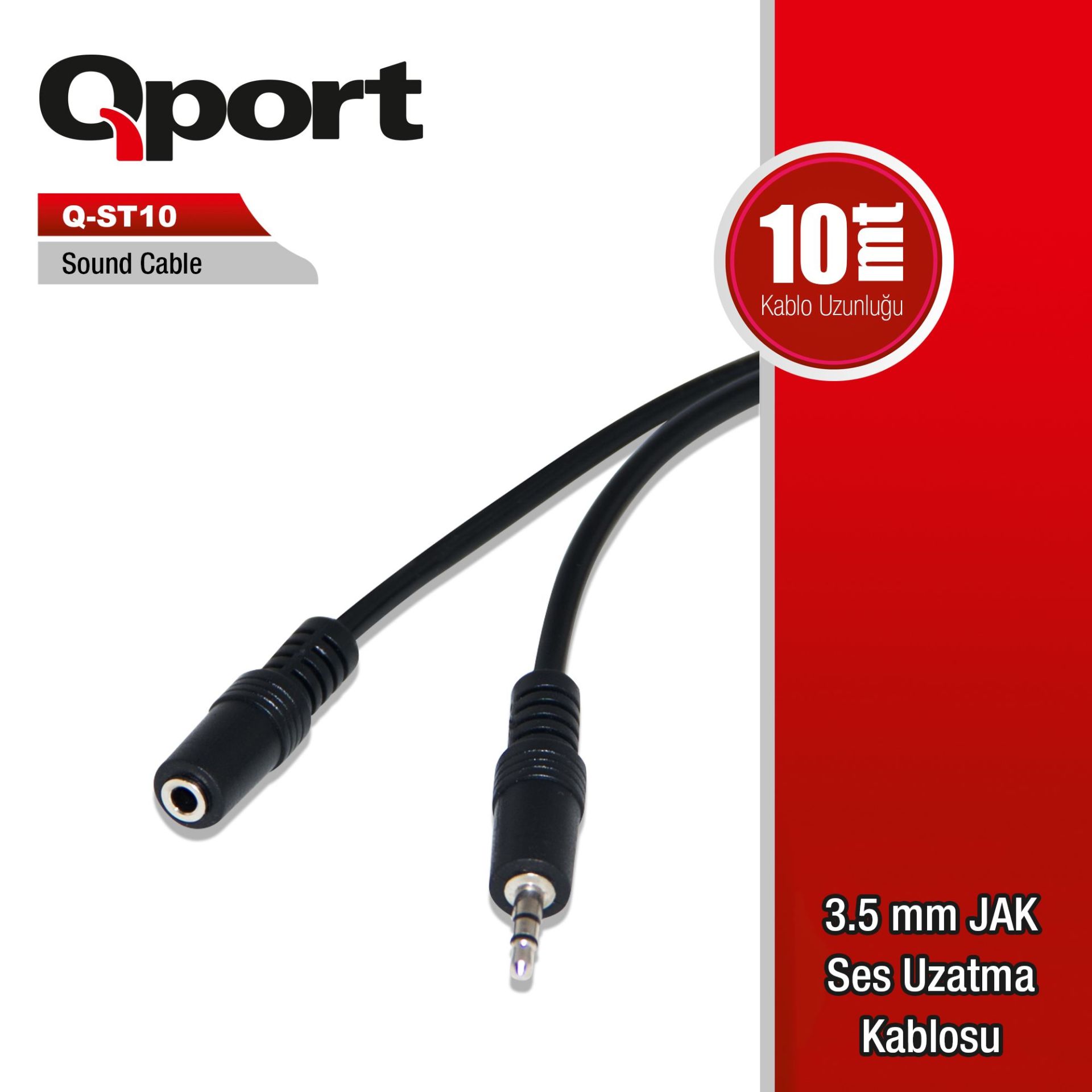 QPORT QST-10 3,5MM JAK 10MT SES UZATMA KABLOSU