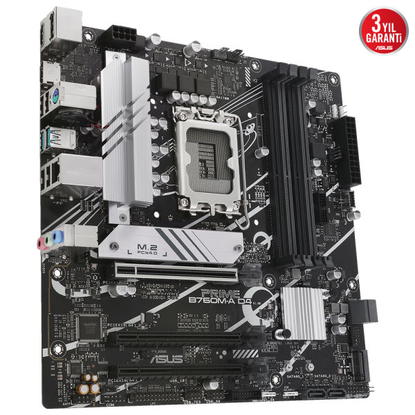 ASUS PRIME B760M-A D4 CSM Intel B760 LGA1700 DDR4 5333 DP HDMI 2x M2 USB3.2 AURA RGB 2.5Gbit LAN mATX ASUS 5X PROTECTION III Armoury Crate AI Suite 3 Asus Control Center Express Hediyelİ
