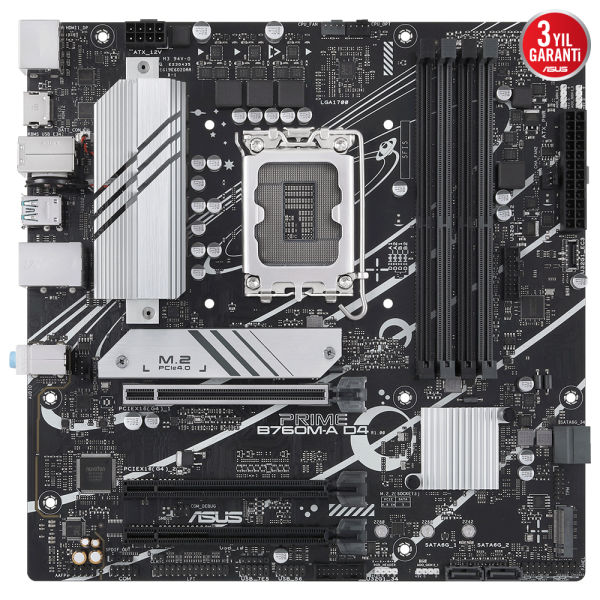 ASUS PRIME B760M-A D4 CSM Intel B760 LGA1700 DDR4 5333 DP HDMI 2x M2 USB3.2 AURA RGB 2.5Gbit LAN mATX ASUS 5X PROTECTION III Armoury Crate AI Suite 3 Asus Control Center Express Hediyelİ