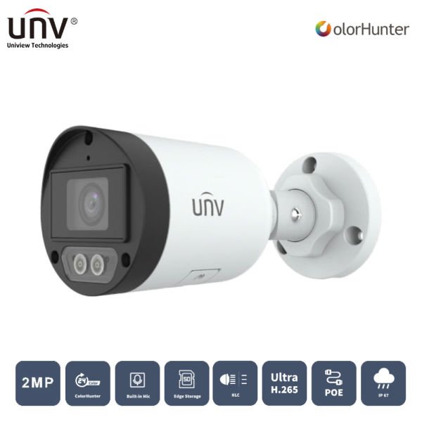 UNIVIEW IPC2122LB-AF28K-WL 2MP 2.8MM 30MT IP67 H.265+ IR BULLET IP KAMERA (Dahili Sesli)