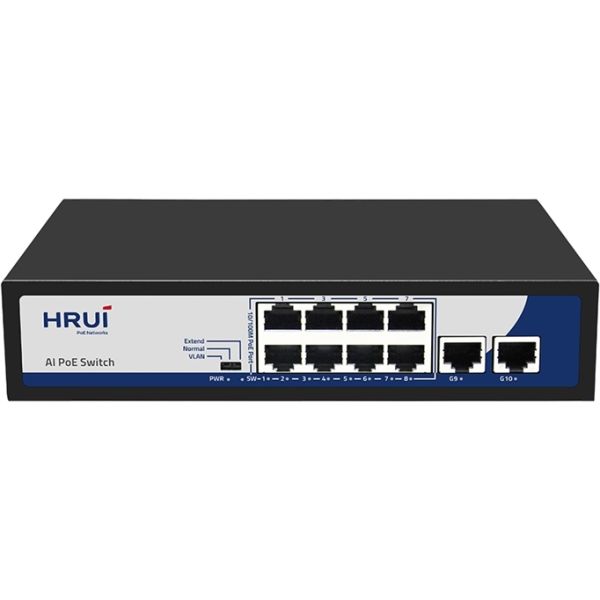 HRUI HR901-AF-R-8P2U 8 PORT 10/100 8 PORT POE 2 PORT GIGABITE UPLINK 120W YONETILEMEZ DESKTOP SWITCH