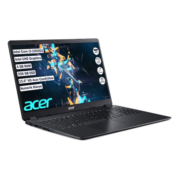 ACER EX215-52 NX.EG8EY.001 I3-1005G1 4GB 256GB SSD O/B VGA 15.6'' FREEDOS SİYAH NOTEBOOK