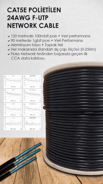 CAT5 Polietilen 24AWG F-UTP Network Kablo 250 Metre